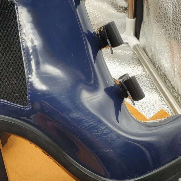 Melissa Karl Lagerfeld Boots‎ Womens 6 Blue Bow Chelsea Ankle Rain Heel Platform - Picture 9 of 16